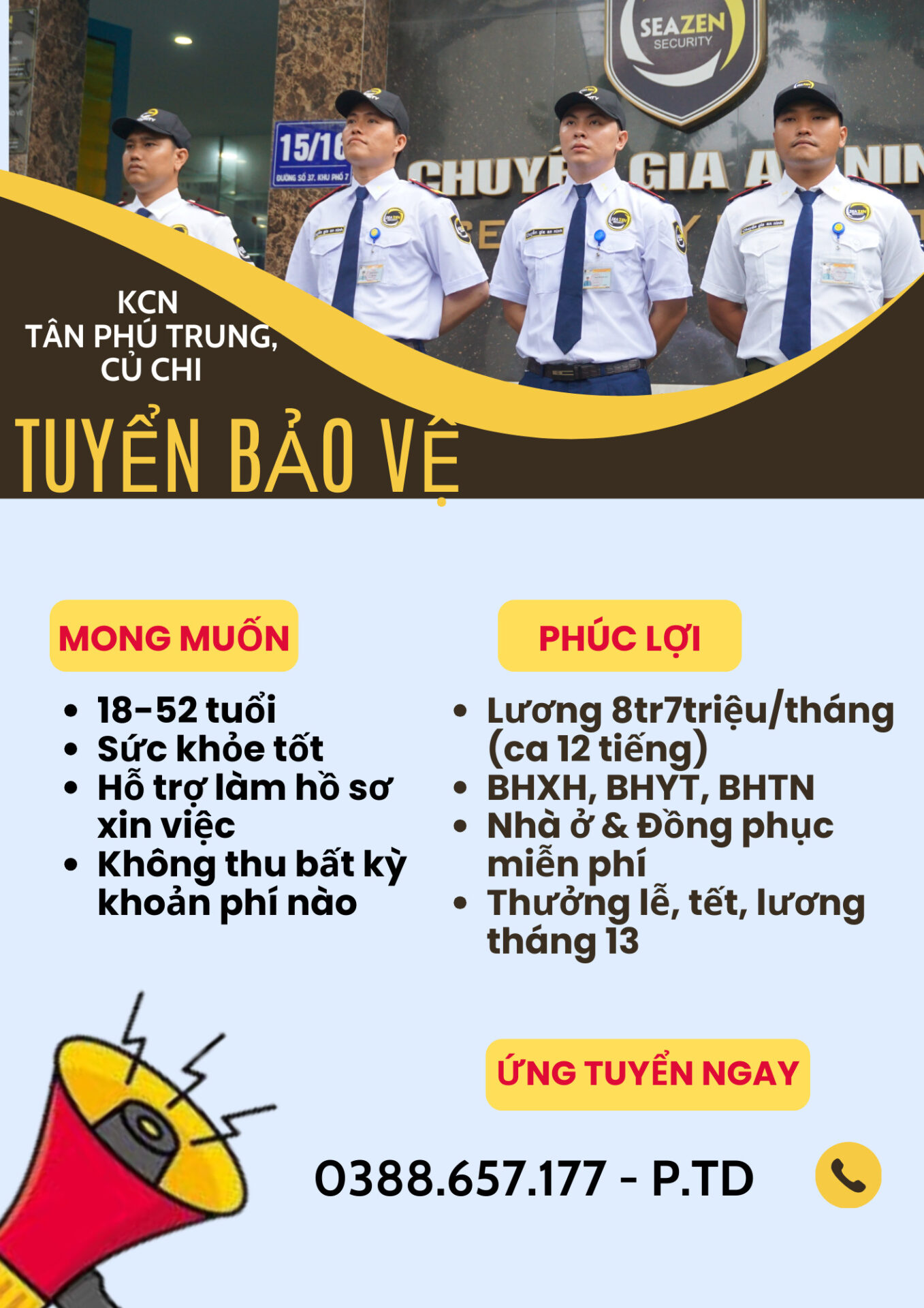 [CỦ CHI - HCM] TUYỂN NHÂN VIÊN BẢO VỆ NHÀ MÁY