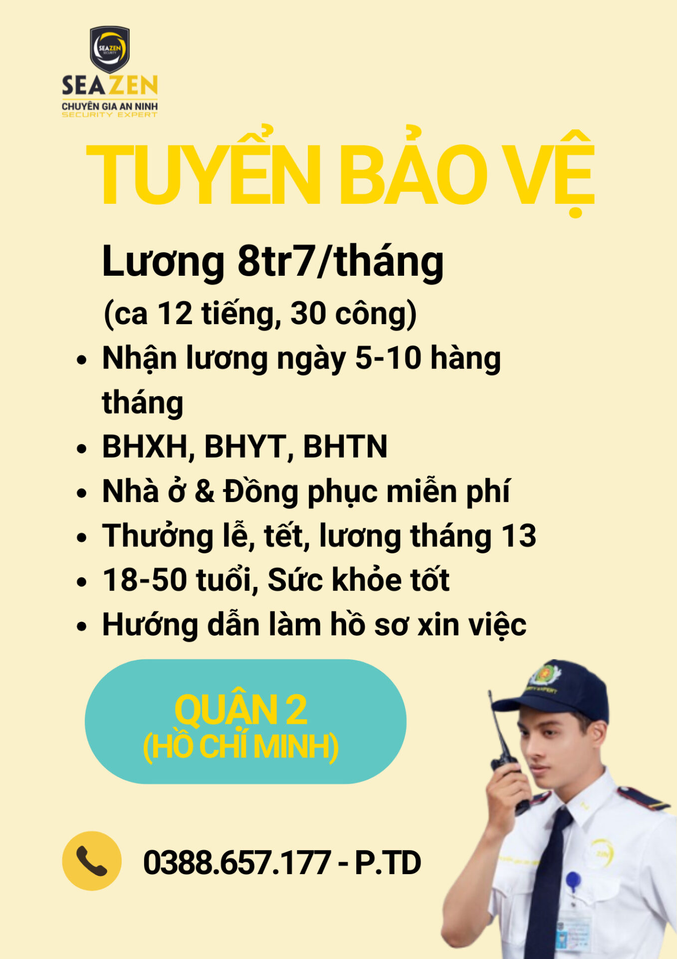 [ TÒA NHÀ, QUẬN 2] TUYỂN NHÂN VIÊN BẢO VỆ