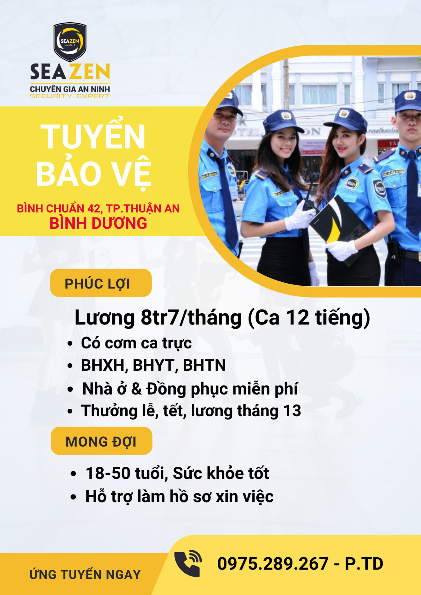 [ THUẬN AN, BÌNH DƯƠNG] TUYỂN NHÂN VIÊN BẢO VỆ